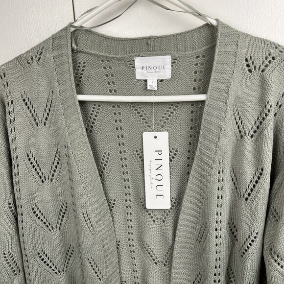 Pinque Cardigan Sweater Womens Small Sage Olive Green Pockets Open Front - Picture 2 of 8